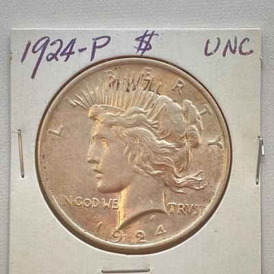 LOT 244: Collection of Six U.S. Silver Peace Dollar Coins - Dated 1924 and 1935