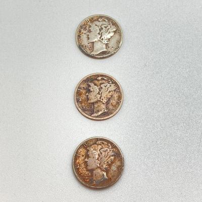 LOT 250: Silver U.S. Coins - (1) 1951 Benjamin Franklin Half Dollar Coin and (12) Mercury Dimes Dated 1916 to 1943