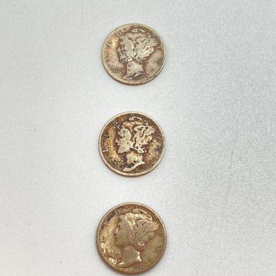 LOT 250: Silver U.S. Coins - (1) 1951 Benjamin Franklin Half Dollar Coin and (12) Mercury Dimes Dated 1916 to 1943