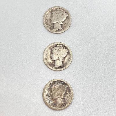 LOT 250: Silver U.S. Coins - (1) 1951 Benjamin Franklin Half Dollar Coin and (12) Mercury Dimes Dated 1916 to 1943