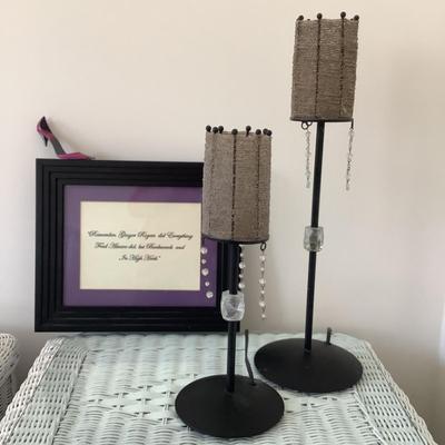 UBL763 Pair of Beaded Lamps with High Heel Picture Frame