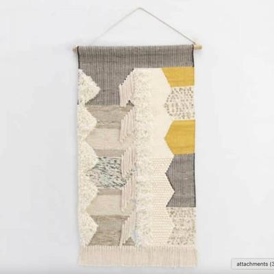 Ivory, Gray & Mustard Yellow Geometric Woven Yarn & Sequin Wall Hanging Home Decor