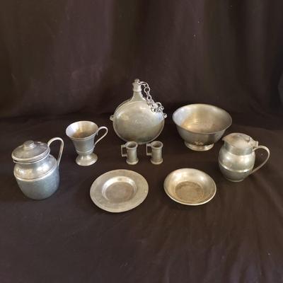 Cottage Pewter Cups, Bowls, Flask. (LR-KD) and More