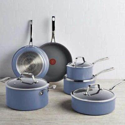A - T-fal Forged Non-Stick Set 10 Piece Cookware in Blue