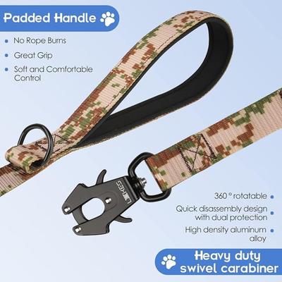 2ft Camo Camouflage Tactical Dog Leash with Rotating Frog Clip, Detachable Plastic Carabiner, and Durable Chew-Resistant Webbing for...