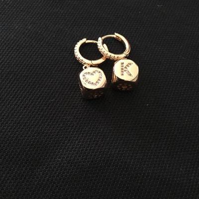 Super cute, monogram, k and heart, hoop dangle earrings