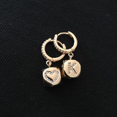 Super cute, monogram, k and heart, hoop dangle earrings