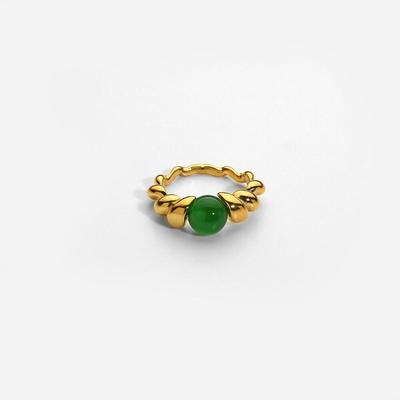 Size 8 Fashion Green Jade Healing Gem Single Stone Ring Finger Ring for Women