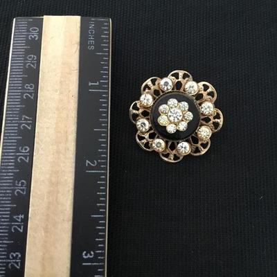 Vintage Gold, toned, rhinestone, flower, brooch