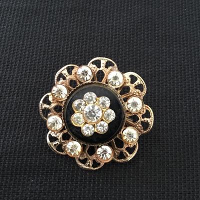 Vintage Gold, toned, rhinestone, flower, brooch