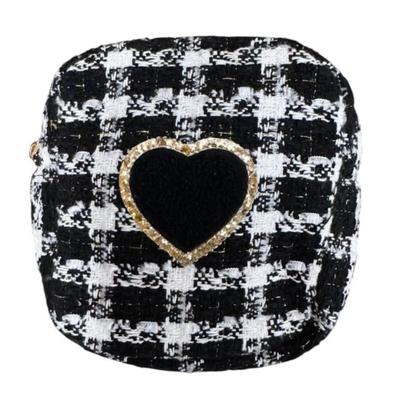 Trendy Cute Heart Motif Gingham Plaid Print Travel Bag Purse Organizer Bag Makeup Organizer