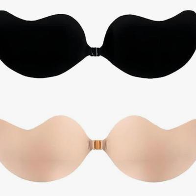 Size D 2-Pair Sticky Bra Backless Adhesive Strapless Invisible Push Up Stick on Bras for Women，Strapless Sticky Bras