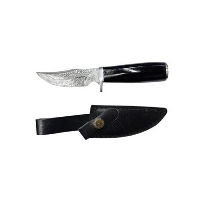 H - Navy Blue Handle Handmade Damascus Steel Fixed Blade Knife w/Brass Bolster & End Cap w/Leather Case - Military Hunting Tactical...