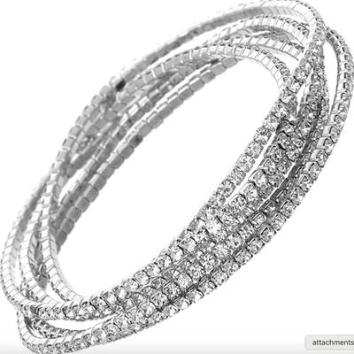 Women's Set of 5 Sparkling Crystal Rhinestone Stacking Stretch Bracelets