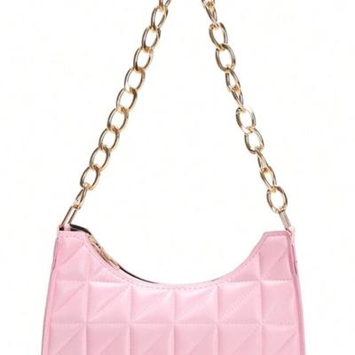 Cameo Pink PU Faux Leather Handbag Purse for Women w/Gold Chain Strap & Zipper Closure - Stylish & Convenient Shoulder Bag Purse