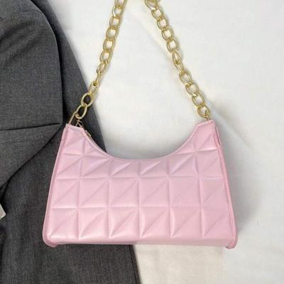 Cameo Pink PU Faux Leather Handbag Purse for Women w/Gold Chain Strap & Zipper Closure - Stylish & Convenient Shoulder Bag Purse