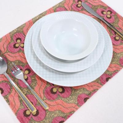 Yusuf Collection Killim Place Mat, Table Linens 12x18, Pale Pink Tiger Eyes Pattern Turkish Fabric Table Mat, Table Decoration