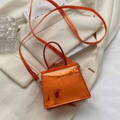 Metallic Orange Mini Faux Crocodile PU Leather Handbag Crossbody Bag Women's Purse Handbag Small Mini Travel Bag