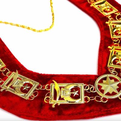 Masonic Shriners Council Chain Collar - Gold Plated on Red Velvet