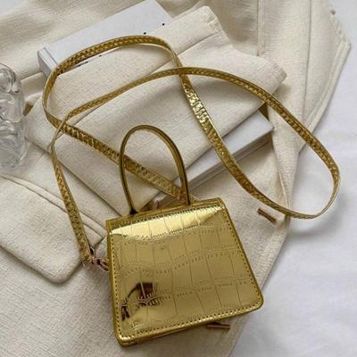 Metallic Gold Mini Faux Crocodile PU Leather Handbag Crossbody Bag Women's Purse Handbag Small Mini Travel Bag