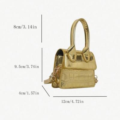 Metallic Gold Mini Faux Crocodile PU Leather Handbag Crossbody Bag Women's Purse Handbag Small Mini Travel Bag
