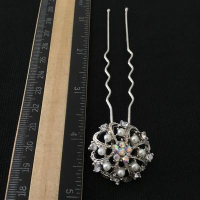 Beautiful, large rhinestone faux, pearl hair, bobby pin