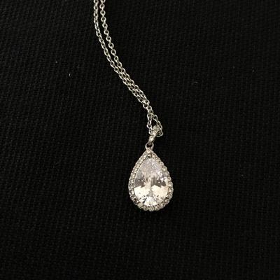 Gorgeous, silver plated, chain necklace, and crystal teardrop pendant