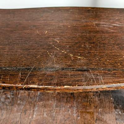 LOT 3Y: Antique/Vintage Tiger Wood Library Desk & Hand Carved Spindle Back Upholstered Chair