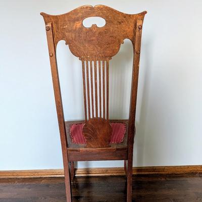LOT 3Y: Antique/Vintage Tiger Wood Library Desk & Hand Carved Spindle Back Upholstered Chair