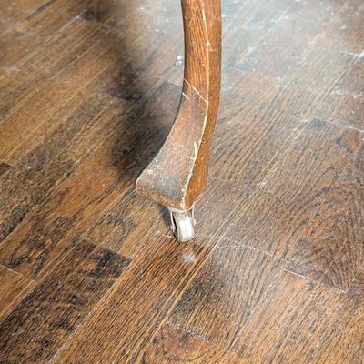 LOT 3Y: Antique/Vintage Tiger Wood Library Desk & Hand Carved Spindle Back Upholstered Chair