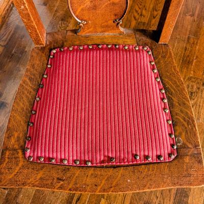 LOT 3Y: Antique/Vintage Tiger Wood Library Desk & Hand Carved Spindle Back Upholstered Chair