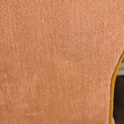 LOT 7M: Pair Of Vintage Blush Ruffled Chenille Slipper Chairs & Wood Cane Top Table