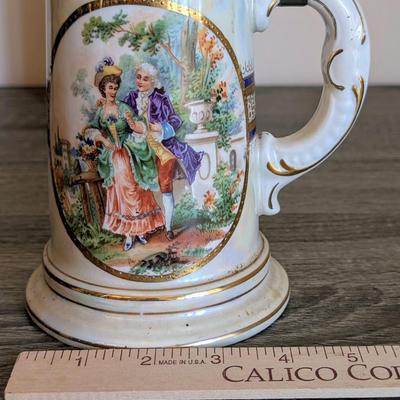 LOT 15K: Vintage German Porcelain Pewter Lidded Lithographed Beer Steins