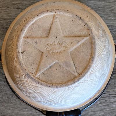 LOT 16K: Antique "The New German" Pottery American Farmhouse Primitive Style Salt Glaze Stoneware Mixing Bowl w/ Handle &...
