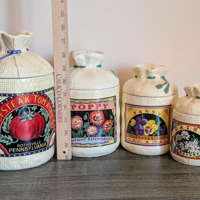 LOT 18K: Vintage Hearth And Home Burlap Sack Ceramic Canister Set Of 4