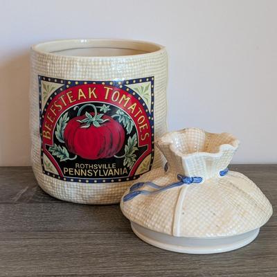 LOT 18K: Vintage Hearth And Home Burlap Sack Ceramic Canister Set Of 4