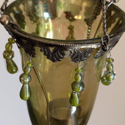 LOT 20K: Vintage Glass & Metal Hanging Tea Light Holder