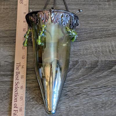 LOT 20K: Vintage Glass & Metal Hanging Tea Light Holder