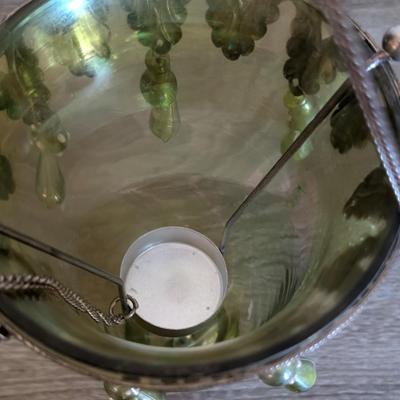 LOT 20K: Vintage Glass & Metal Hanging Tea Light Holder