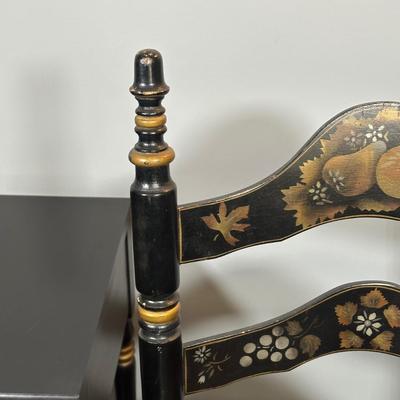 LOT 21Z: Pre 1950s Hand Painted Writing Desk & Colonial Hand Painted Ladderback Chair w/ Rush Seat
