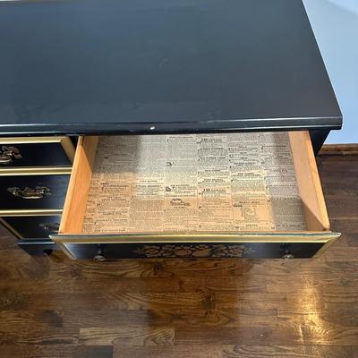 LOT 21Z: Pre 1950s Hand Painted Writing Desk & Colonial Hand Painted Ladderback Chair w/ Rush Seat