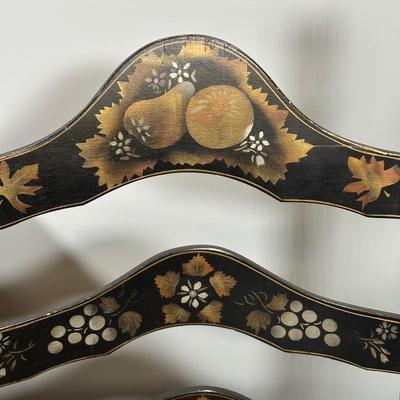 LOT 21Z: Pre 1950s Hand Painted Writing Desk & Colonial Hand Painted Ladderback Chair w/ Rush Seat