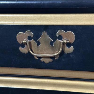 LOT 21Z: Pre 1950s Hand Painted Writing Desk & Colonial Hand Painted Ladderback Chair w/ Rush Seat