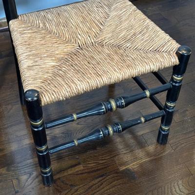 LOT 21Z: Pre 1950s Hand Painted Writing Desk & Colonial Hand Painted Ladderback Chair w/ Rush Seat
