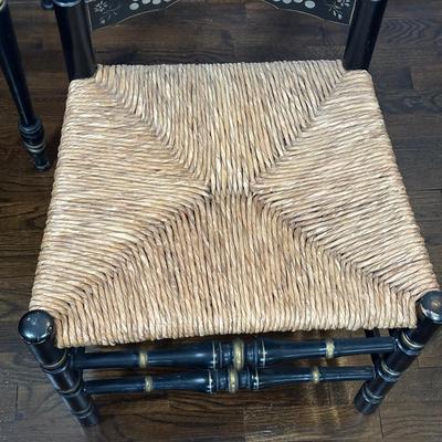 LOT 21Z: Pre 1950s Hand Painted Writing Desk & Colonial Hand Painted Ladderback Chair w/ Rush Seat