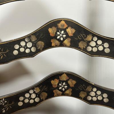 LOT 21Z: Pre 1950s Hand Painted Writing Desk & Colonial Hand Painted Ladderback Chair w/ Rush Seat