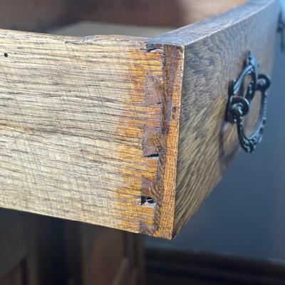 LOT 22Z: Antique Tiger Oak 2 Drawer 2 Door Side Table