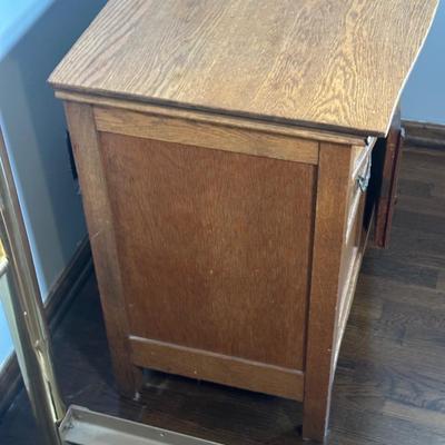 LOT 22Z: Antique Tiger Oak 2 Drawer 2 Door Side Table