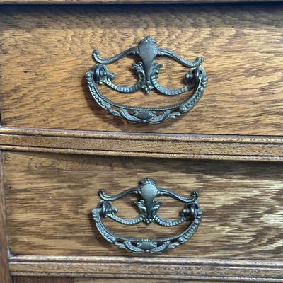 LOT 22Z: Antique Tiger Oak 2 Drawer 2 Door Side Table