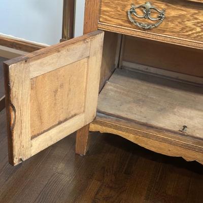 LOT 22Z: Antique Tiger Oak 2 Drawer 2 Door Side Table